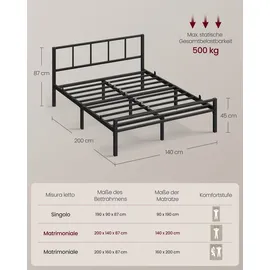 VASAGLE Metallbett 140 x 200 cm Schwarz