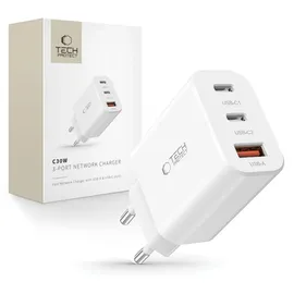 TECH-PROTECT Nc30W 3-Port-Netzwerk-Ladegerät Pd30W/Qc3.0 Weiss / Usb-a Qc 30w Wandladegerät – Weiß