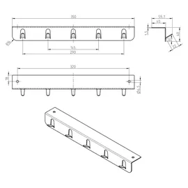 SO-Tech Kesseböhmer K-Line Side Hakenleiste 350 x 40 x 40 mm mit 5 Haken Unterbaumontage