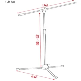 Showgear Microphone Stand - Lite 890-1460 mm, Basisteil aus Kunststoff