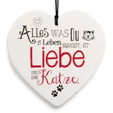 SIKORA Geschenk Herz aus weißem Steingut mit liebevollen Botschaften für jeden Anlass, Farbe/Modell:PH02 - für Katzenfreunde - du brauchst nur Liebe und eine Katze