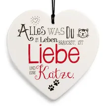 SIKORA Geschenk Herz aus weißem Steingut mit liebevollen Botschaften für jeden Anlass, Farbe/Modell:PH02 - für Katzenfreunde - du brauchst nur Liebe und eine Katze
