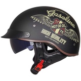 Halbschalenhelm mit ECE, Retro Motorrad Jethelm Chopper Helm mit Sonnenblende Für Erwachsene Männer Und Frauen Cruiser Moped Scooter ATV M~XXL