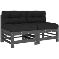 vidaXL Mittelsofas mit Kissen 2 Stk. Grau Massivholz Kiefer