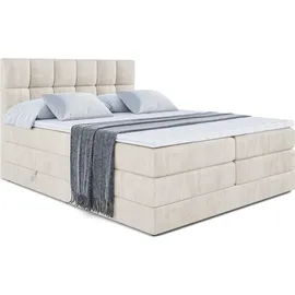 altdecor Boxspringbett mit Matratze Topper, Polsterbett mit Bettkasten RICAR KING | Beige Casablanca | 140x200