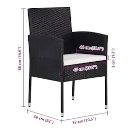 vidaXL Gartenstühle mit Kissen in Cremeweiß 2 Stk. Schwarz Polyrattan