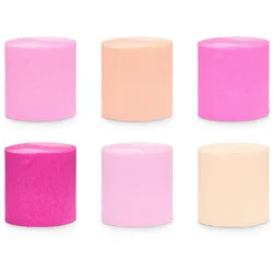 PartyDeco 6 Krepppapier Rollen 5cm x 10m Krepp Papier Set zum Basteln Dekorieren Bastelkrepp Kreppbänder Floristenkrepp Bastelbedarf Bastelzubehör Rosa Apricot