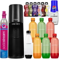 Wassersprudler SodaStream Terra Black + 7 Flaschen, 1L, Multicolore + Syrup