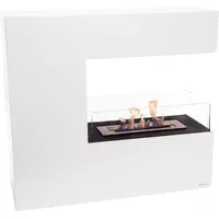 Purline - Bodenstehender Ethanol-Kamin, C-Design aus weiß lackiertem Stahl und 2 gehärteten Glasscheiben