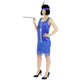 Foxxeo blaues 20er Jahre Pailletten-Kleid mit Fransen für Damen Elegantes Charleston Kostüm blau zu Fasching und Karneval Größe XL