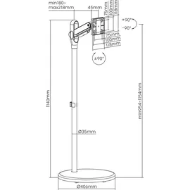 Maclean Brackets Maclean Mobiler Monitor/TV-Bodenständer, Gasfeder, 17"-35", weiß, MC-970W - Weiß