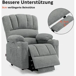 MCombo Relaxsessel 7102 Stoff 0 x 0 x 0 cm Grau mit Aufstehhilfe, Liegefunktion, Massage- und Wärmefunktion
