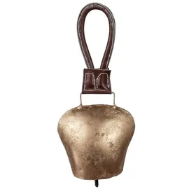 Formano Dekoobjekt Glocke mit Kunststlederband Antik Gold (1 Glocke) goldfarben 25 cm