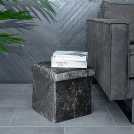 Intirilife Sitzhocker 38x38x38 cm in Samt Schwarz - Sitzwürfel mit Stauraum und Deckel mit Samtbezug