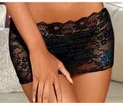Stringrock LASCANA, Damen, Gr. 34, schwarz, Obermaterial: 87% Polyamid, 13% Elasthan, Unterhosen, aus leicht transparenter, elastischer Spitze