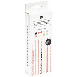 Rico Design DIY Freundschaftsarmbänder Set, Fashion Colours, 10x8 m Stickgarn in 10 verschiedenen Farben, 100 % Baumwolle, Neon 100% Polyester