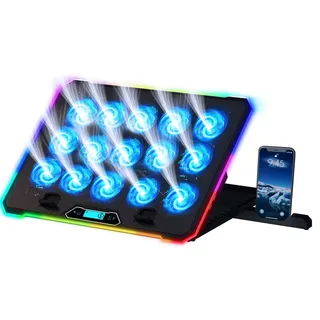 KLIM V15 Gaming Laptop Cooling Pad Mit 15 Lüftern + Kühler + Stabiler RGB Ständer + Kompatibel Bis 17" + 2 USB Ports + Handyhalterung + 5 Jahre Schutz