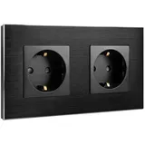 Navaris Aluminium Schuko Steckdose zweifach - mit Montagematerial - Design Schutzkontakt Einbau Wandsteckdose mit Rahmen aus Aluminium - in Schwarz
