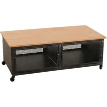 MCW Couchtisch MCW-N28, Sofatisch, Rollen 2 Fächer, 3D-Struktur Industrial Retro Metall Holz 45x120x60cm ~ schwarz, natur