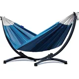 Potenza Hängematte mit Gestell I Stabiler Rahmen 200kg - 250cm Balkon I Hängematte 200x120cm I Indoor Outdoor Garten Pool Terrasse Stahl - Blau)