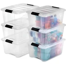 Iris Ohyama Aufbewahrungsboxen mit Deckel, 15L, 6er-Set, Transparent, Sicherer Verschluss, Stapelbar, Griffe, Schlafzimmer, Schrank, Büro, Organisation, BPA-freies Plastik, Ordnungsboxen, DDNTB-15
