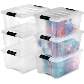 Iris Ohyama Aufbewahrungsboxen mit Deckel, 15L, 6er-Set, Transparent, Sicherer Verschluss, Stapelbar, Griffe, Schlafzimmer, Schrank, Büro, Organisation, BPA-freies Plastik, Ordnungsboxen, DDNTB-15