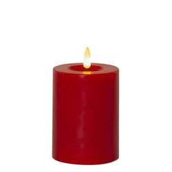LED Kerze LINA Echtwachs realistische 3D Flamme Wachsspiegel H: 12,5cm rot