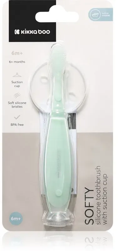 Kikkaboo Silicone Toothbrush with Silicone Cup Softy Silikonzahnbürste mit Saugnapf 6 m+ Mint 1 St.