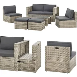 Juskys Salou Gartenmöbel Set Polyrattan Lounge – 6 Personen, Grau