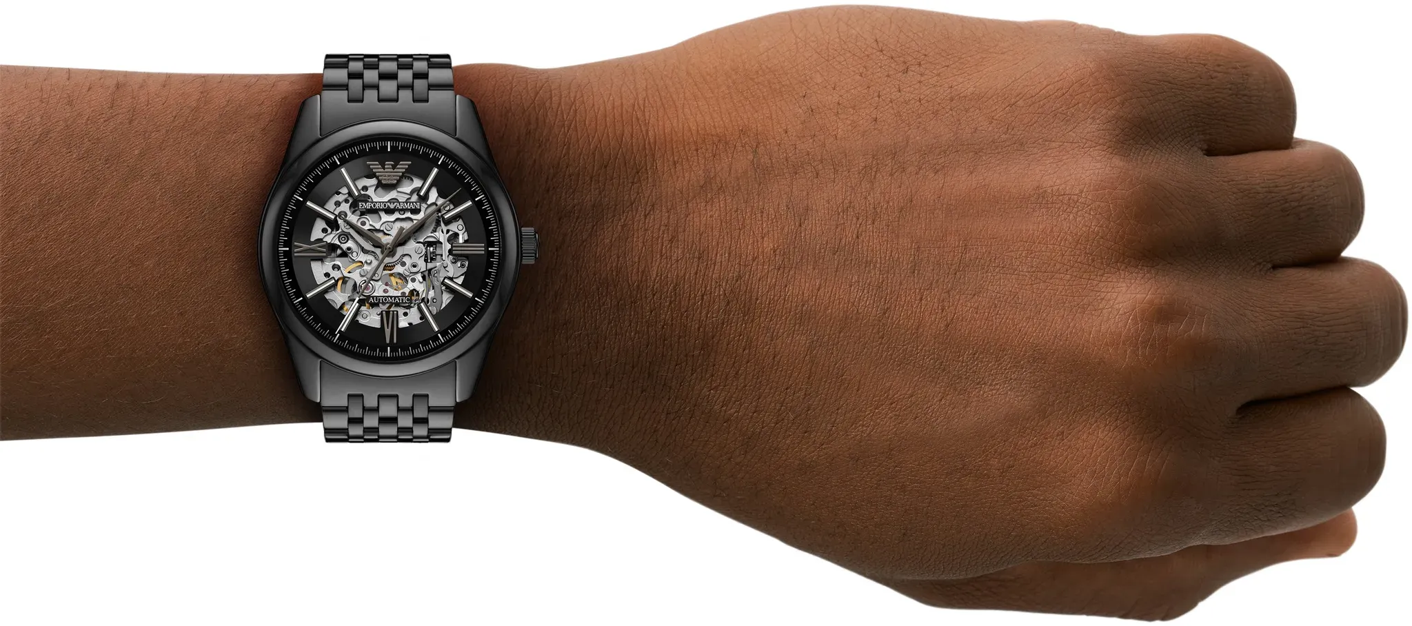 Automatikuhr EMPORIO ARMANI, schwarz (schwarz, schwarz), Armbanduhren, Herren, Automatikuhr, Armbanduhr, Herrenuhr, Mechanische Uhr, Edelstahlarmband, analog