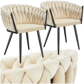 Tectake tectake® Set Esszimmerstuhl Astano gepolstert, mit Samtbezug, Knotendesign 60,5 x 55 x 75 cm