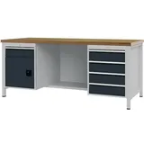 Bedrunka & Hirth Bedrunka & hirth, Werkbank + Arbeitsbock, Werkbank grau lichtgrau B2000xH859xT750mm Buche Multiplex 40mm 5 Schubl.1 Tür (200 cm, 125 cm)