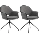 byLIVING Esszimmerstuhl Dallas / 2er Set/Mikrofaser grau/Gestell Metall schwarz/Sitzschale 360° drehbar/Esszimmerstuhl/Wohnzimmerstuhl/B 63, H 87, T 56 cm