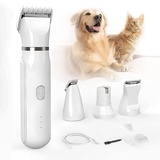 4-in-1 Pet Shaver, Pfotentrimmer für hunde, Leise Hundeschermaschine, Wiederaufladbar Hund Katze Schermaschine, Wasserdicht Haarschneidemaschine, Haustier Trimmer für Pfoten, Gesicht, Körper