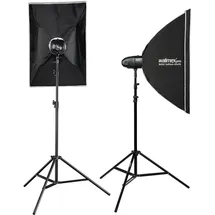 walimex pro Newcomer 300 II Studioblitz Set Double (Set, 300 Ws), Blitzleistung, auslösen per Funk 2,4GHz, LED-Einstelllicht, Blitzdauer 1/800-1/1200s, Bowens/walimex pro-Anschluss, ideal für kleine Studios