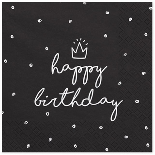 Partydeco Servietten Happy Birthday schwarz 33x33cm/20St.