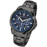 MASERATI Chronograph Maserati Edelstahl Armband-Uhr, (Chronograph), Herrenuhr Edelstahlarmband, rundes Gehäuse, groß (ca. 52x44mm) blau grau