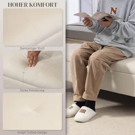 Homcom Sitzbank mit Stauraum, Polsterbank mit Samtoptik, Metallbeine, Bettbank für Wohnzimmer, Schlafzimmer, Flur, 120 x 44 x 44,5 cm, Beige