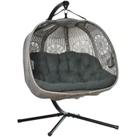 Outsunny Hängesessel oval Sand / Schwarz  2-Sitzer mit Gestell