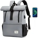 YTL Rolltop Rucksack Damen & Herren,Leichte Rucksäck Wasserdichte Tasche Radfahrenrucksack Reiserucksack Schultasche Teenager Backpack Women Viel Fächer mit 15,6" Laptopfach