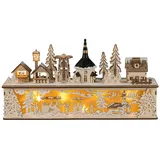 Holz-Glas-Design GmbH HGD Winterdorf mit Sockel - aus Holz gefertigt, mit LED-Beleuchtung - winterliche Dekoration für jeden Raum - 2 Jahre Gewährleistung - mind. 14 Tage Rückgaberecht - Beige