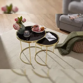 KADIMA DESIGN 2er-Set Satztische mit Hochglanz Metallgestell und schwarzem Glas, 50/42 cm - Stilvolles Design mit sicherem Stand