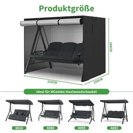 M MCombo Hollywoodschaukel Abdeckung 3-4 Sitzer, Abdeckplane Wasserdicht & UV-Beständig für Gartenschaukel 4093 4095 4088 8018, Schutzhülle 4002 (Oxford, Schwarz)