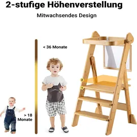 Wiltec Kinderstuhl Lernturm klappbar 43 x 48 x 91 cm aus Bambus, höhenverstellbarer Lernstuhl für Kinder, Stehturm mit Schutzgeländer