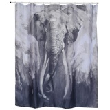 Spirella Schimmel Duschvorhang-Anti-Bakteriell, waschbar, wasserdicht, Polyester, „Elefant“ 180x200 cm, Grey, 180x200cm