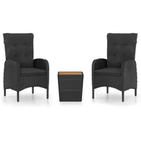 vidaXL 3-tlg Bistro-Set Poly Rattan und Akazienholz Schwarz