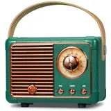 PRUNUS J-999 Mini Bluetooth Lautsprecher mit Radio FM, Retro Radio Bluetooth Speaker Wiederaufladbarer, Überragend guter Klang, unterstützt USB/TF/AUX/Freisprechanrufe(Grün)