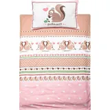 ADELHEID Kinderbettwäsche "Zuckersüß Eichhörnchen", rosa, B/L: 100cm x 135cm, 1 Stk., 1 Stk., Biber, B/L: 40cm x 65cm, Biber, Obermaterial: 100% Baumwolle, Bettwäsche, abgepasstes Kissen mit Eichhörnchen