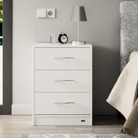 CASARIA Nachttisch Eloise 54x39x28cm Weiß LED 3 Schubladen Kabelführung Wandbefestigung Boxspringbett Schlafzimmer Nachtschrank Nachtkonsole Nachtkommode Holz