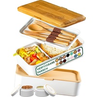 Umami Lunchbox Erwachsene Alles-in-Einem, Brotdose mit Fächern und 4 Bestecke für Männer/Frauen, 2 Soßentöpfe, Auslaufsicher Bento Box, Spülmaschine, Mikrowelle Brotbox